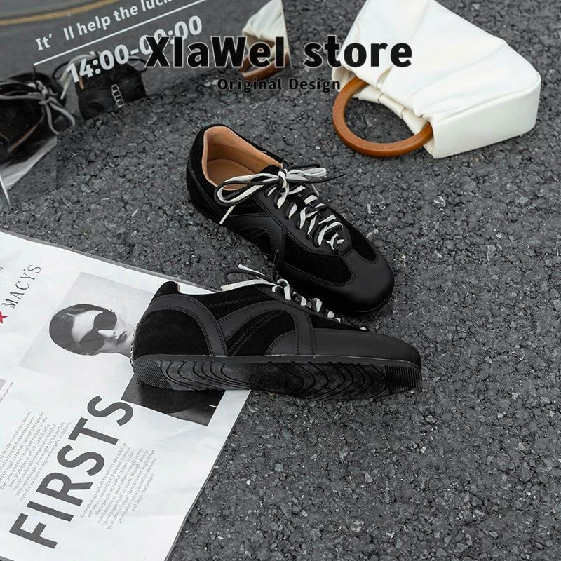 【香港CBMT国际馆】覆古黑色德训鞋女双色系带内增高休闲板鞋百搭