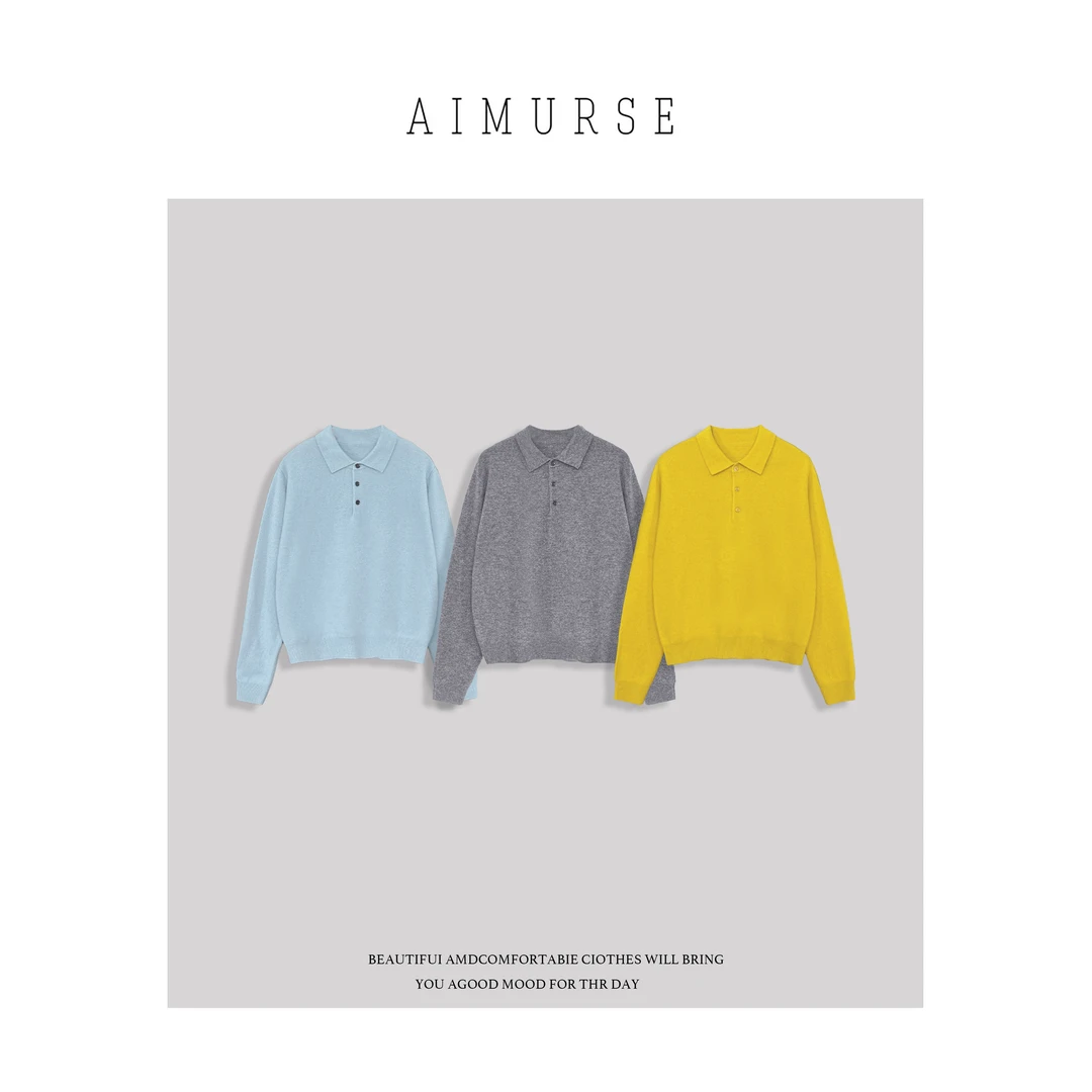 AIMURSE 小众设计师 Polo领半扣冬季保暖百搭休闲毛衣 AM1178