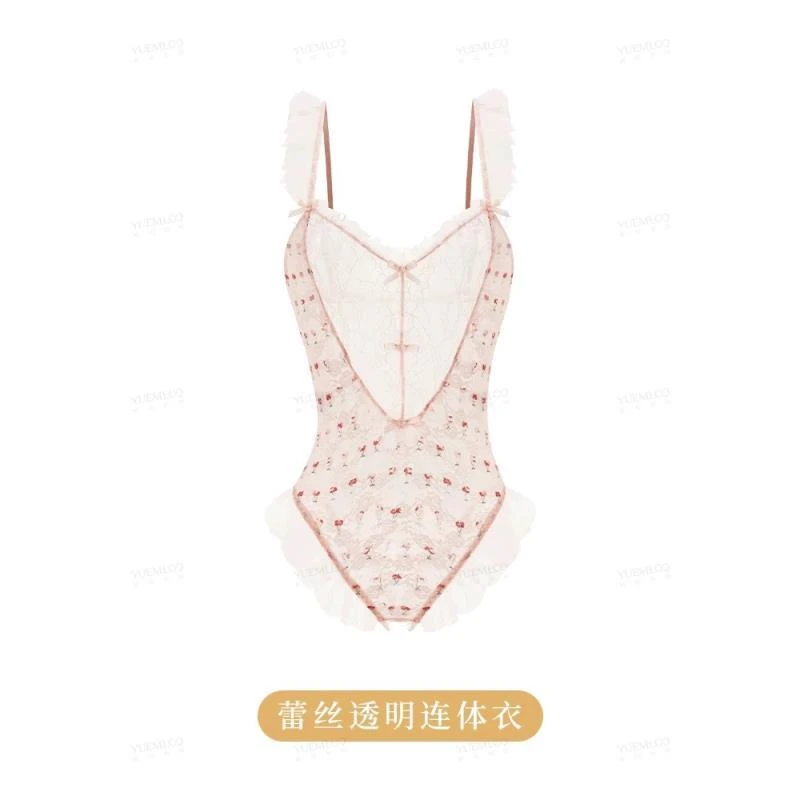 甜心小野猫小碎花大V蕾丝连体衣睡衣成人花边镂空粉色性感夏季