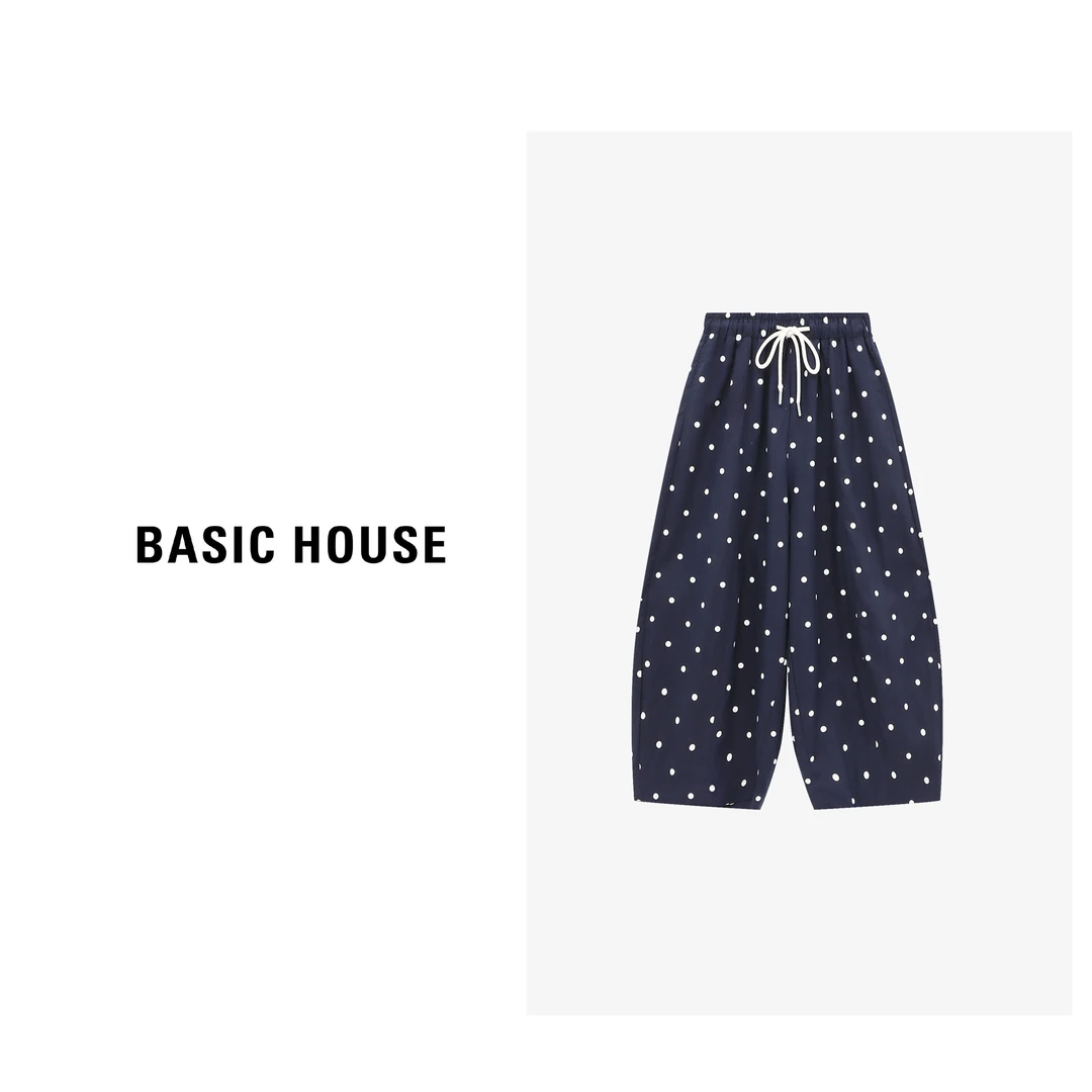 Basic House/百家好夏季法式波点直筒高腰休闲长裤子-B0625B5DKO2