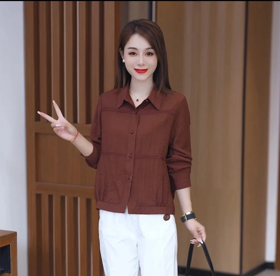 2025新款开衫外套衬衫两穿百搭气质休闲宽松遮肉长袖直角边673