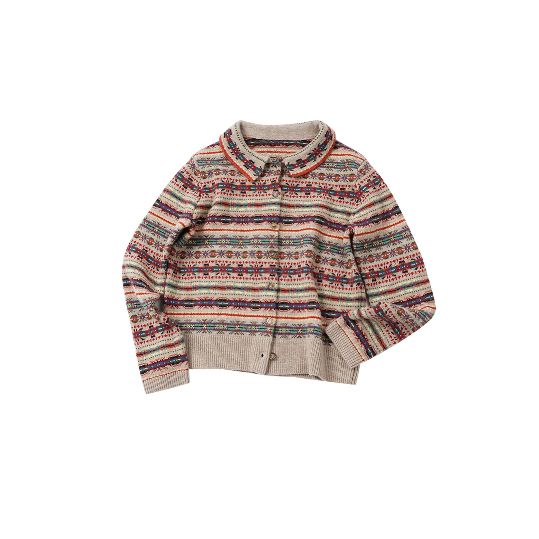 【复古撞色提花针织开衫】XGMY5A051秋冬复古氛围感百搭显白开衫