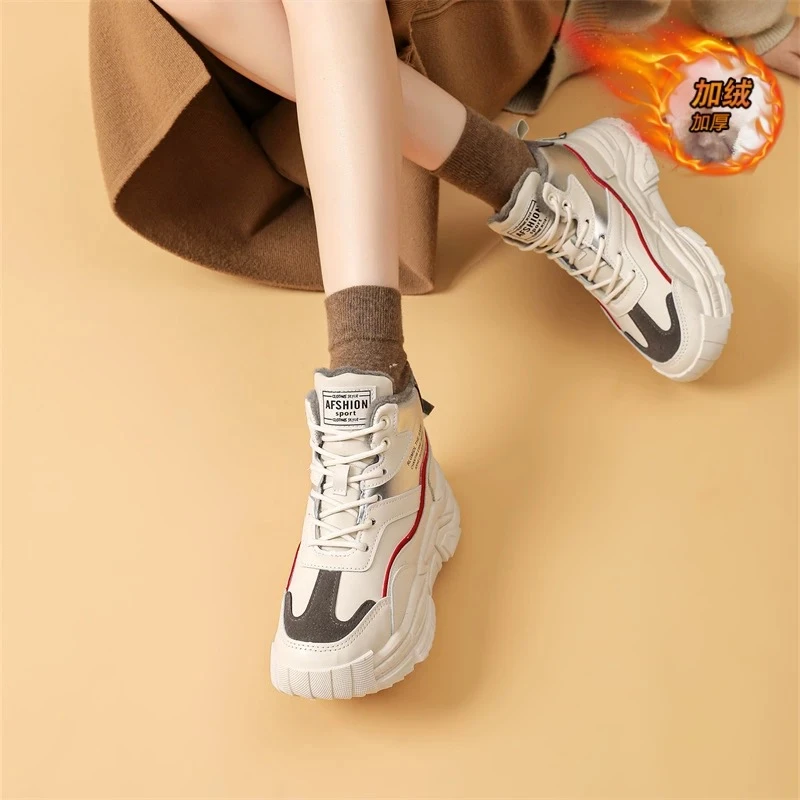 女生秋新款高帮加绒休闲板鞋老爹鞋H117