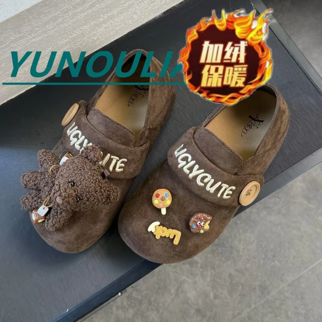 专柜2025新款舒适勃肯鞋女秋冬平底一脚蹬懒人百搭休闲卡通豆豆鞋