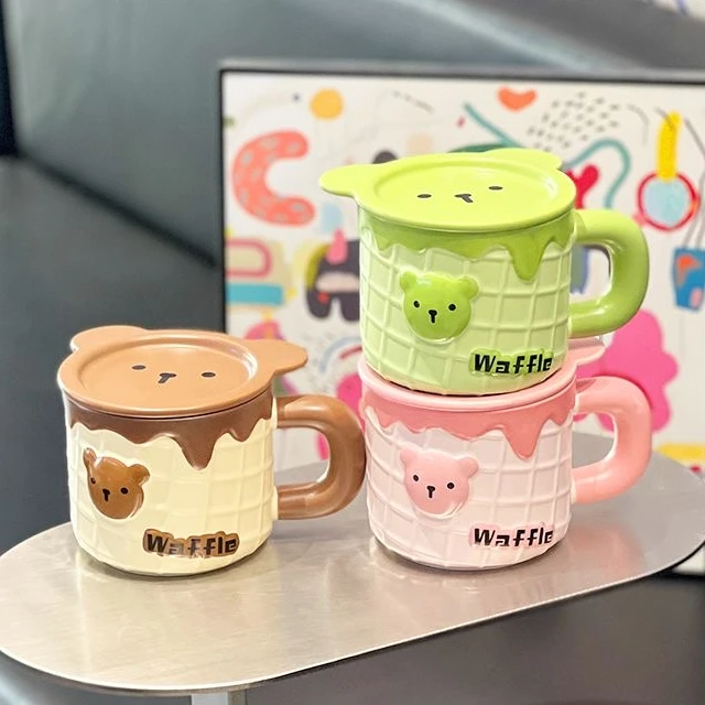可爱小熊华夫饼陶瓷马克杯子礼盒装送女生生日礼物闺蜜实用伴手礼