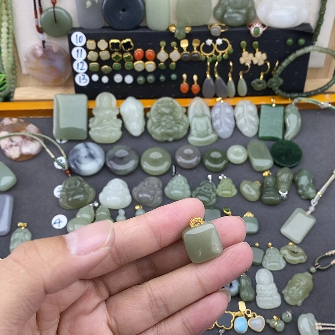 和田玉银S925镶嵌吊坠(不含链)