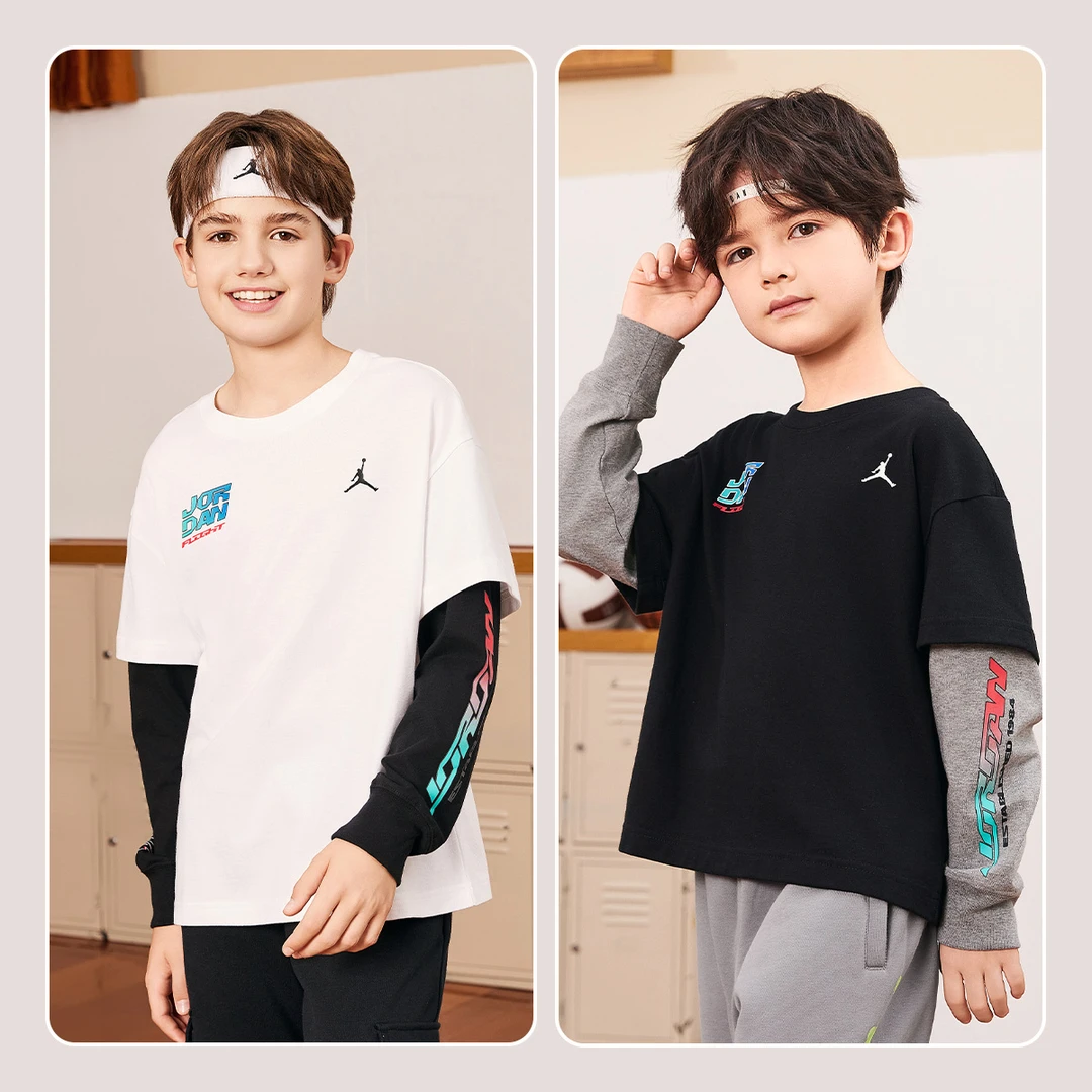 【官方旗舰】AIR JORDAN童装男童长袖T恤秋季新款假两件上衣D502