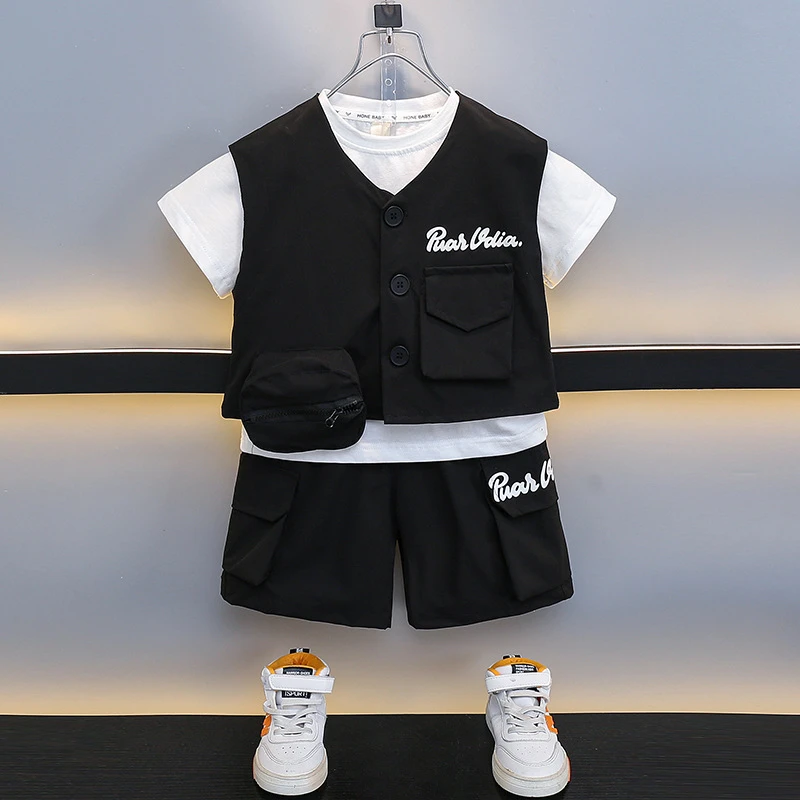 7478男童夏装套装2025款儿童短袖T恤马三件套时髦薄款夏装