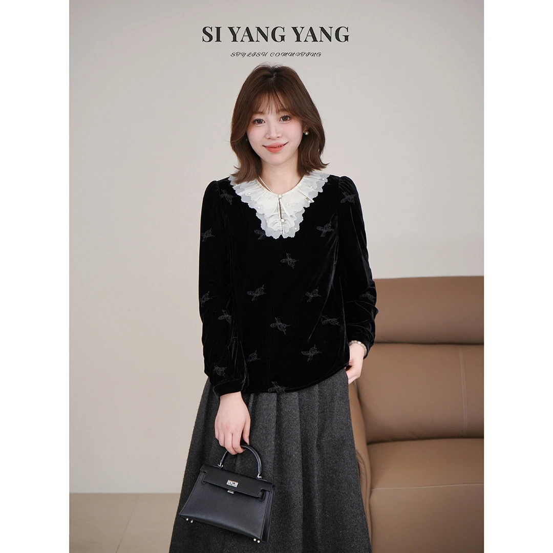 斯洋洋SIYANG舒适减龄超柔高品质四方立绒百搭上衣SY411A035SYY