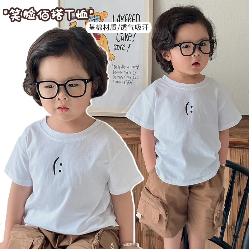 《尝新价》笑脸~韩版儿童白T恤TU122童装新款洋气宝宝宽松短袖上衣