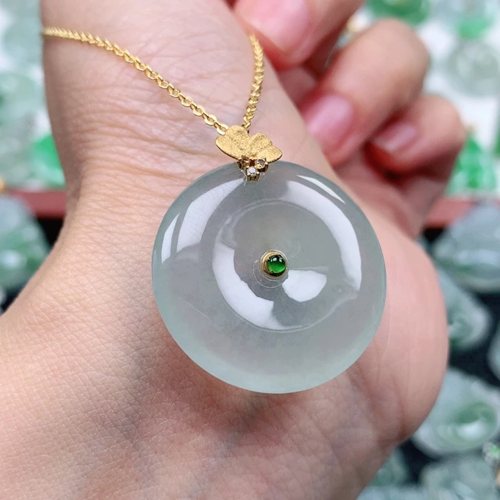 翡翠吊坠(不含链)18K金镶嵌