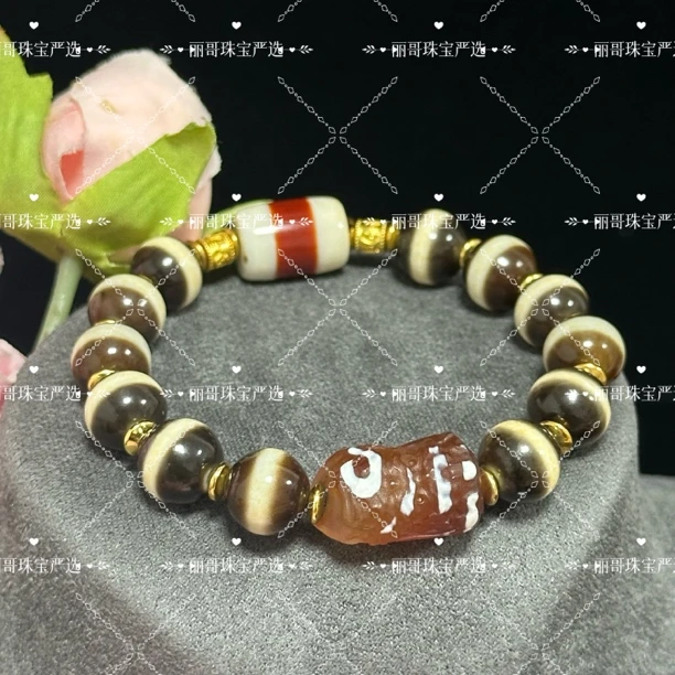 春日新品 天然复古焦糖咖色宽一线药师大黑天设计款串珠 LG2626