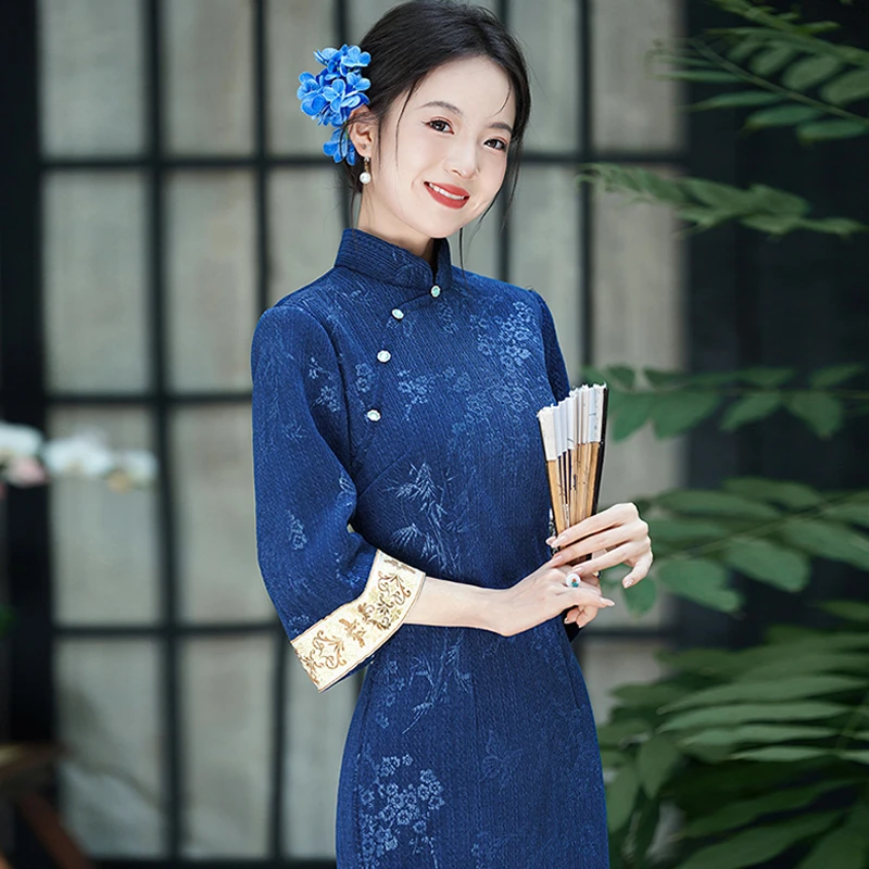 绝美新中式旗袍2025新款秋季日常可穿妈妈素雅上海国风改良连衣裙