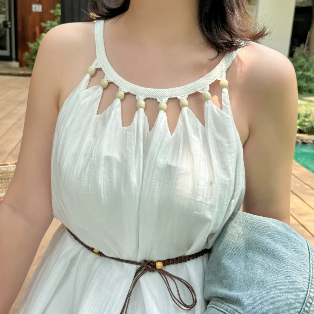 大码女装胖妹妹百搭法式度假风无袖连衣裙 ST-8939