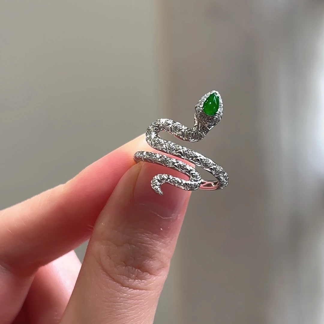 翡翠18K金镶嵌戒指13圈翡翠戒指多人不退不换