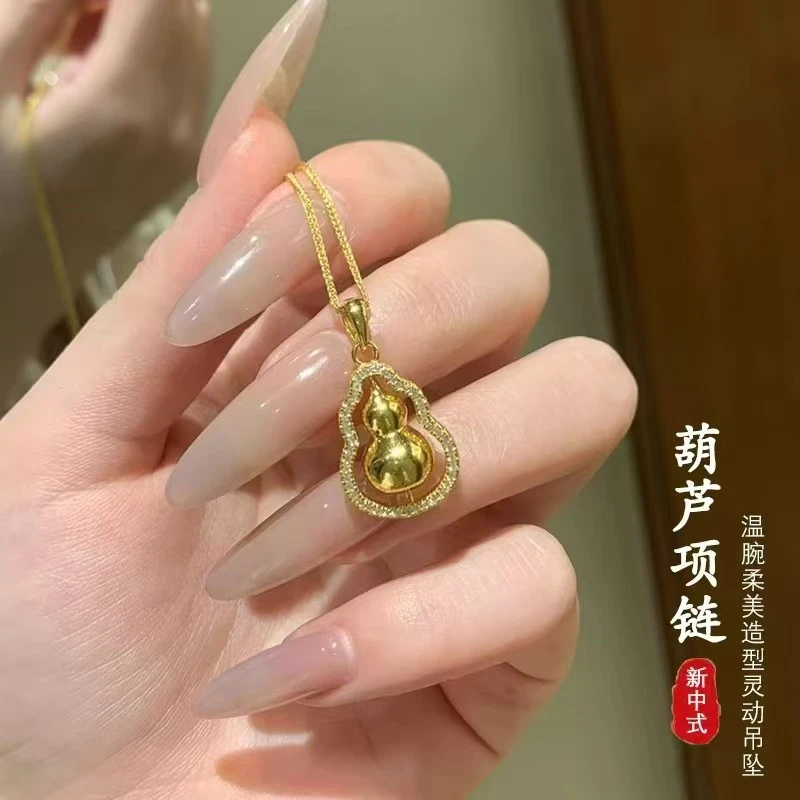 铜合金亚克力吊坠 古法手工镶钻葫芦吊坠项链女轻奢高级复古