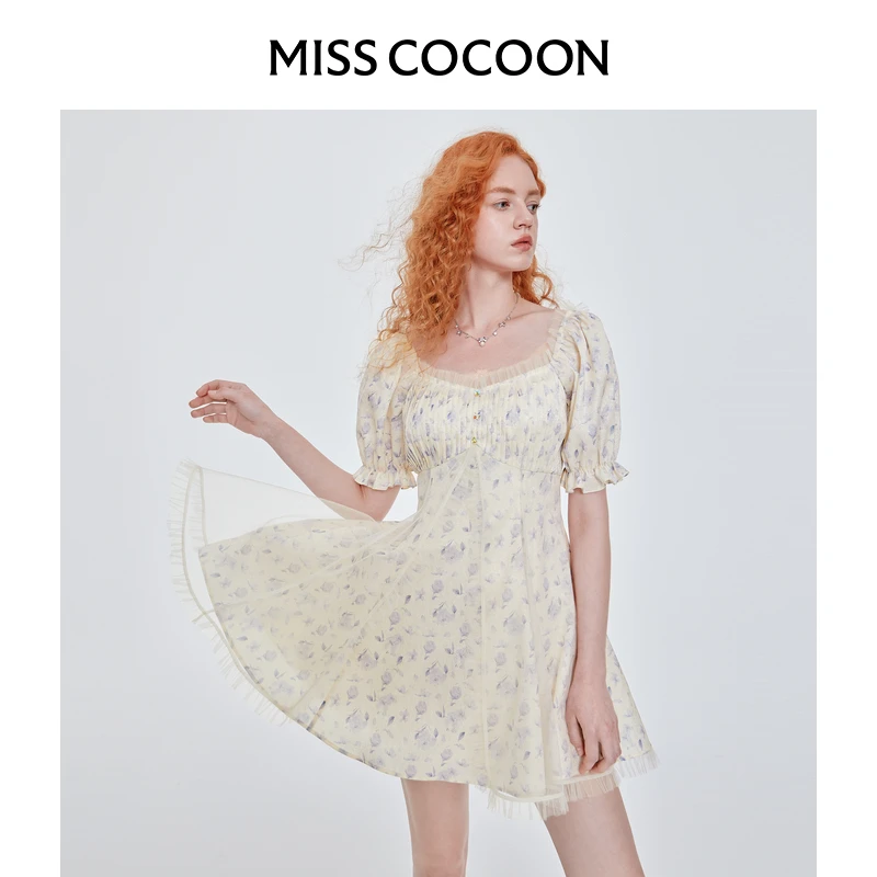 MISSCOCOON可可尼印花提花连衣裙女2025夏季新款公主裙气质裙子