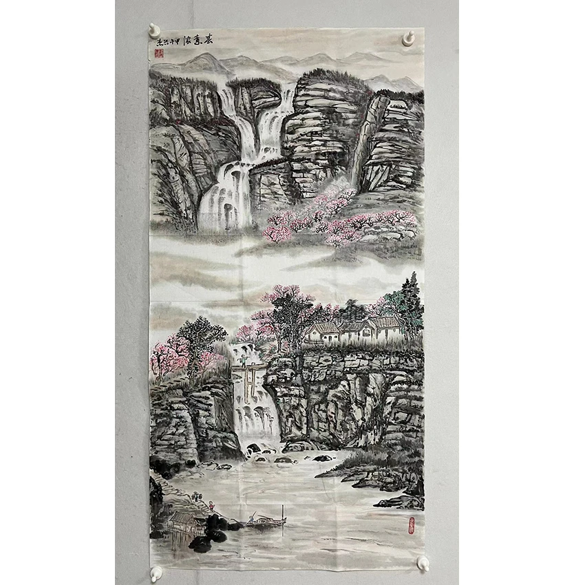 58 纯手绘老字画《春意浓》中堂 尺寸 137×68
