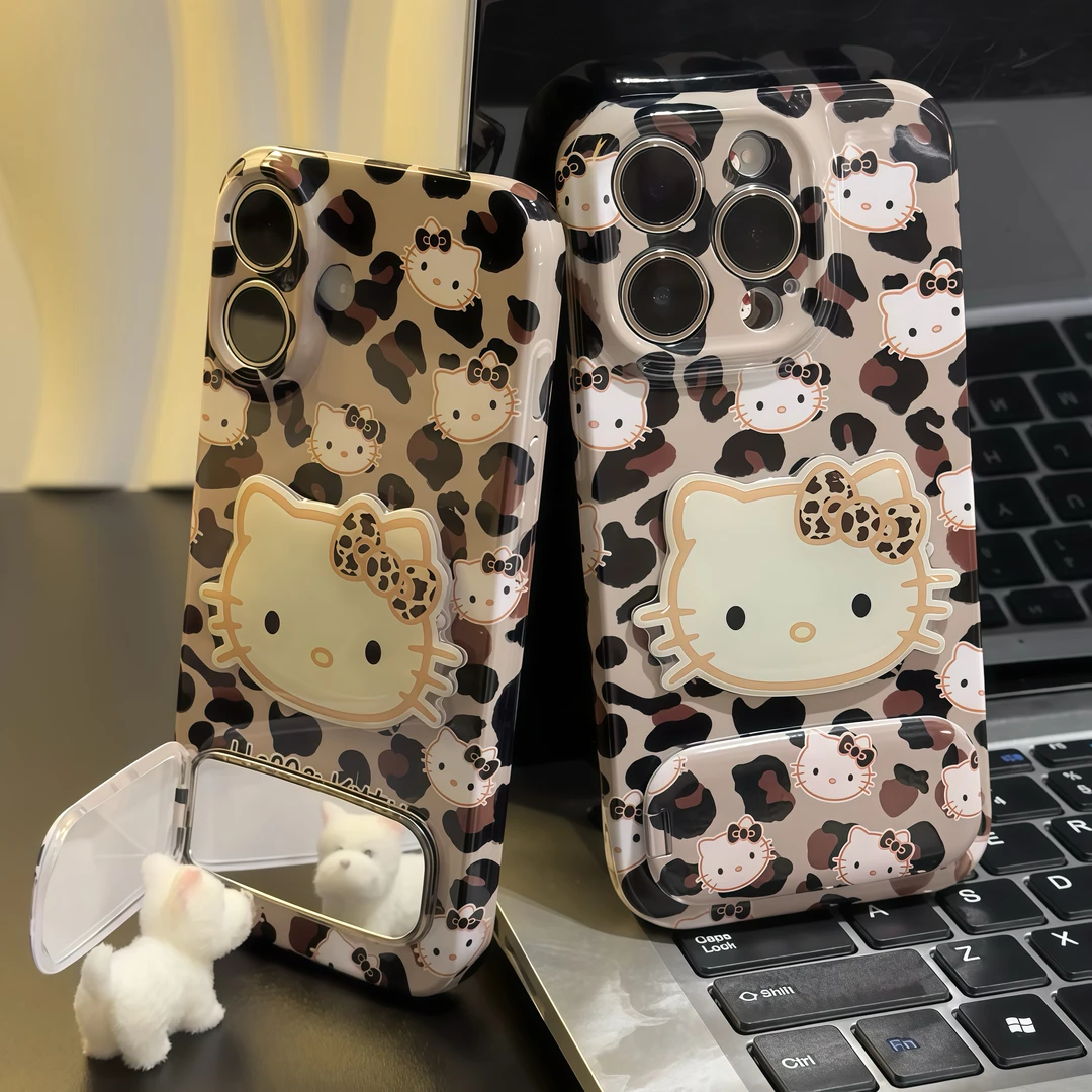 豹纹kitty猫支架适用苹果16手机壳iPhone17小米15vivoppo华为p70