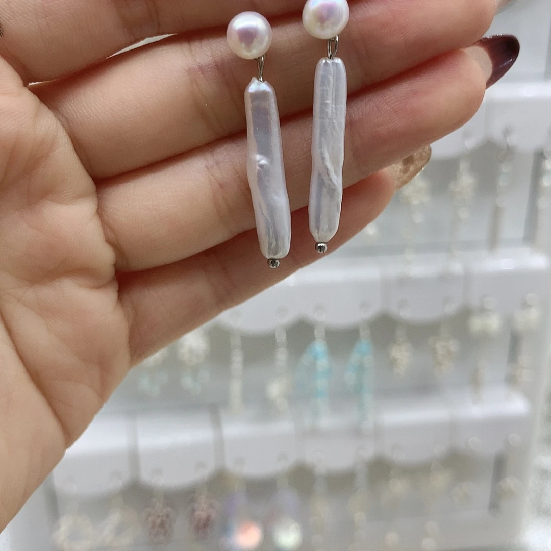 淡水珍珠银S925镶嵌耳饰
