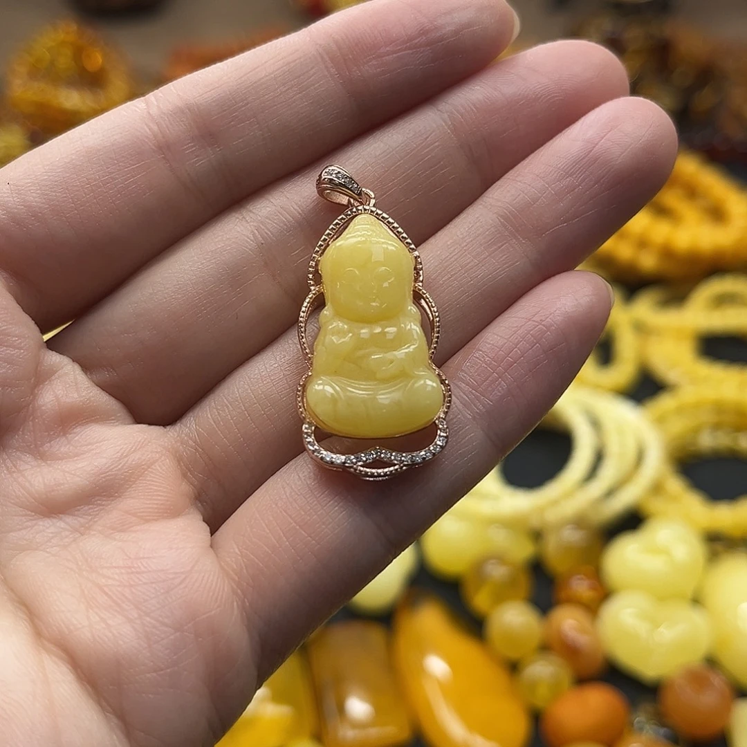 蜜蜡银S925镶嵌颈饰蜜蜡挂坠