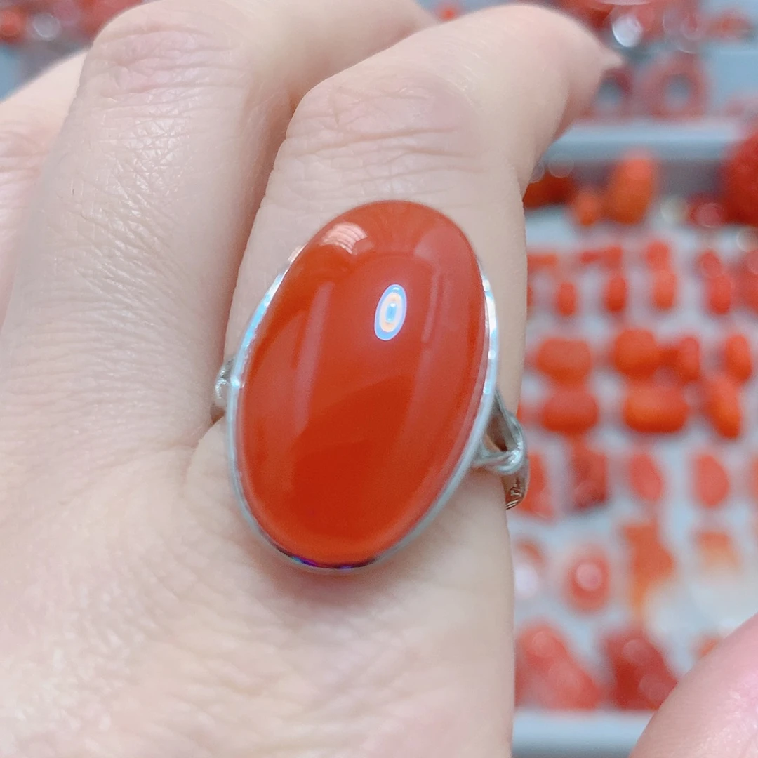 南红玛瑙戒指银S925镶嵌