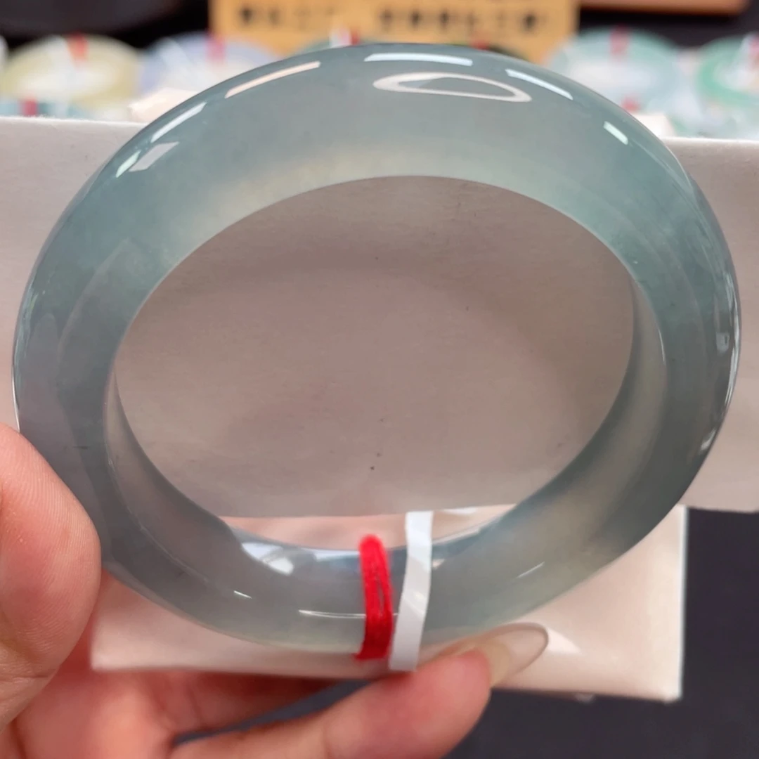 翡翠手镯未镶嵌57.4高冰蓝水底至纯至净炸光11号