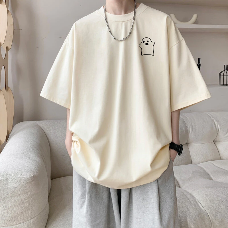 新款夏季重磅搞怪印花短袖T恤男潮宽松 高品质半袖高级感学生港风
