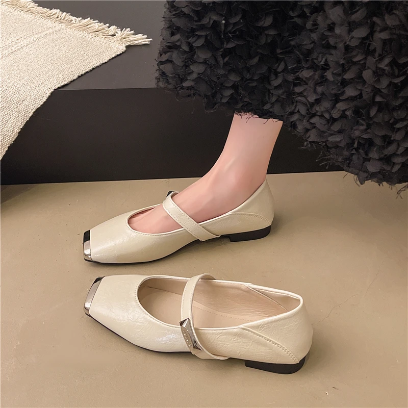 复古方头玛丽珍鞋女2025春秋新款法式平底浅口单鞋气质温柔晚晚鞋