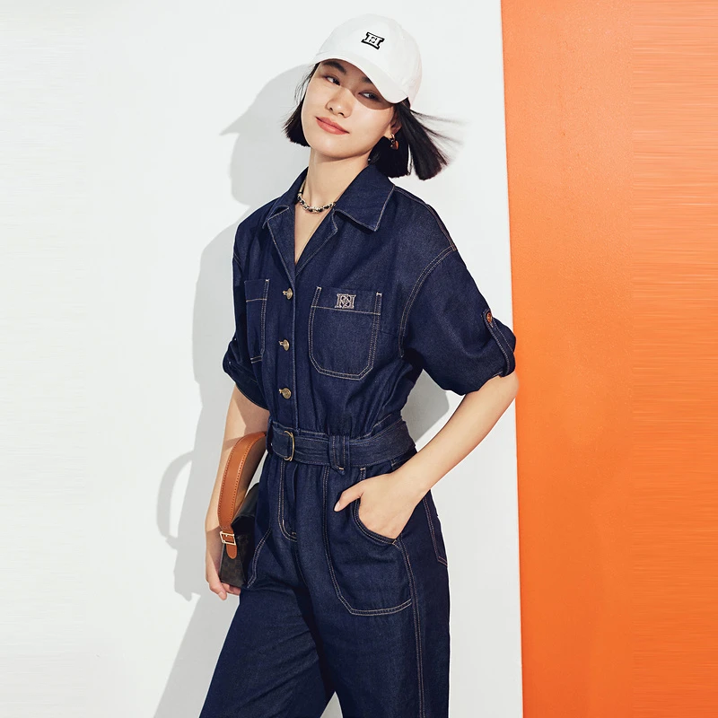 【达人专属】FF||仿佛蓝色女工装风设计连衣裤牛仔休闲气质FX00095