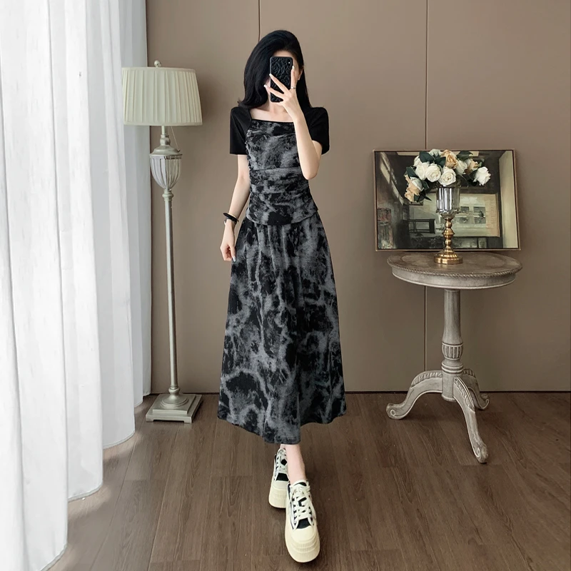 夏季时尚套装裙女装显瘦减龄气质休闲绣花短袖半身裙两件套洋气