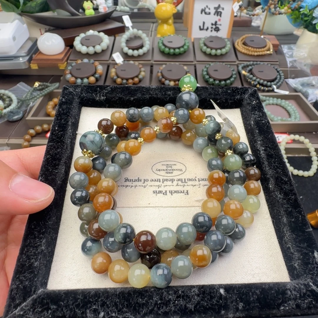 和田玉未镶嵌手链卡8楼兰108带三颗顶珠，28