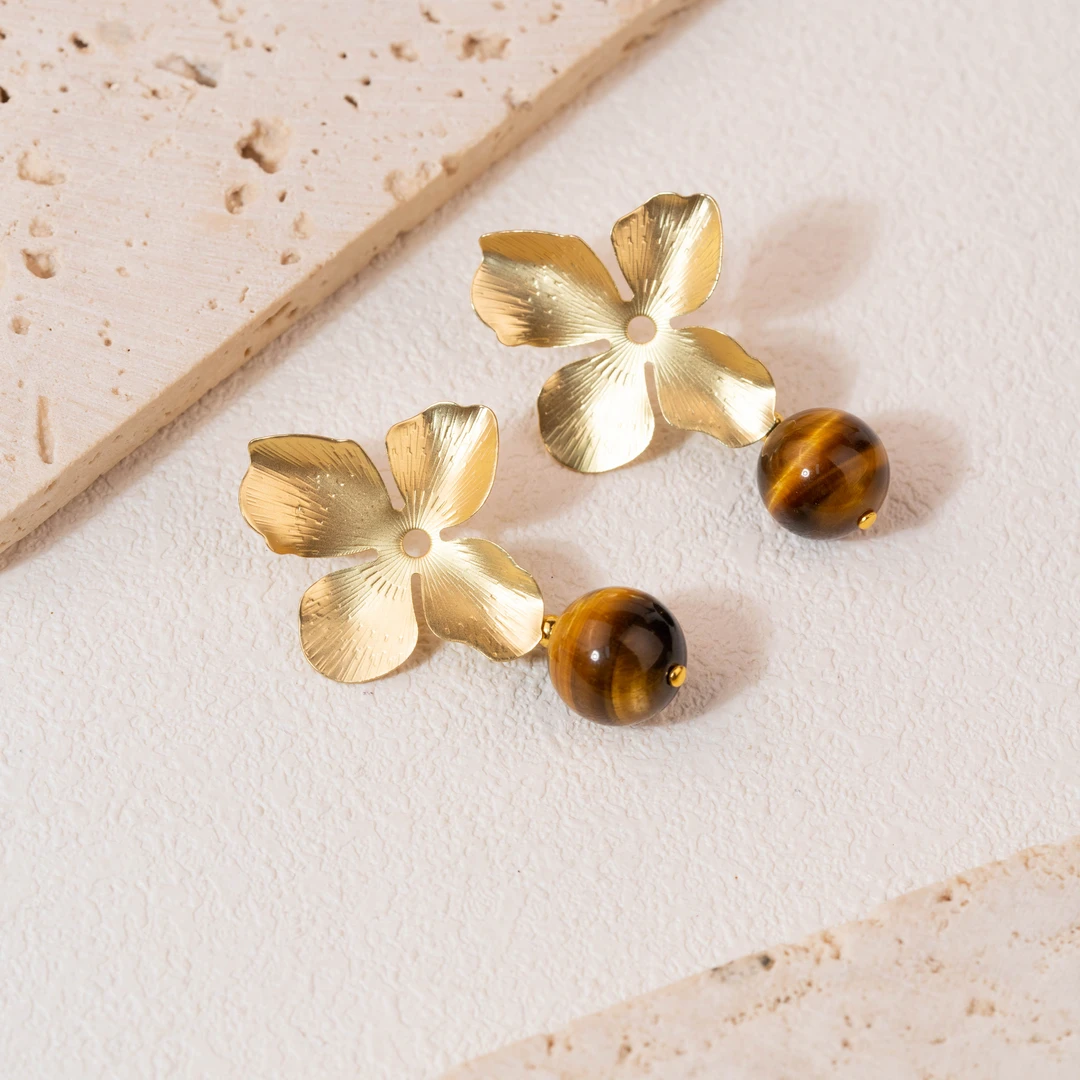 【金色花】黄虎眼耳饰