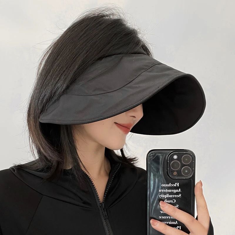 空顶遮阳帽女防紫外线防晒可折叠大帽檐户外时尚透气太阳蛋卷帽子