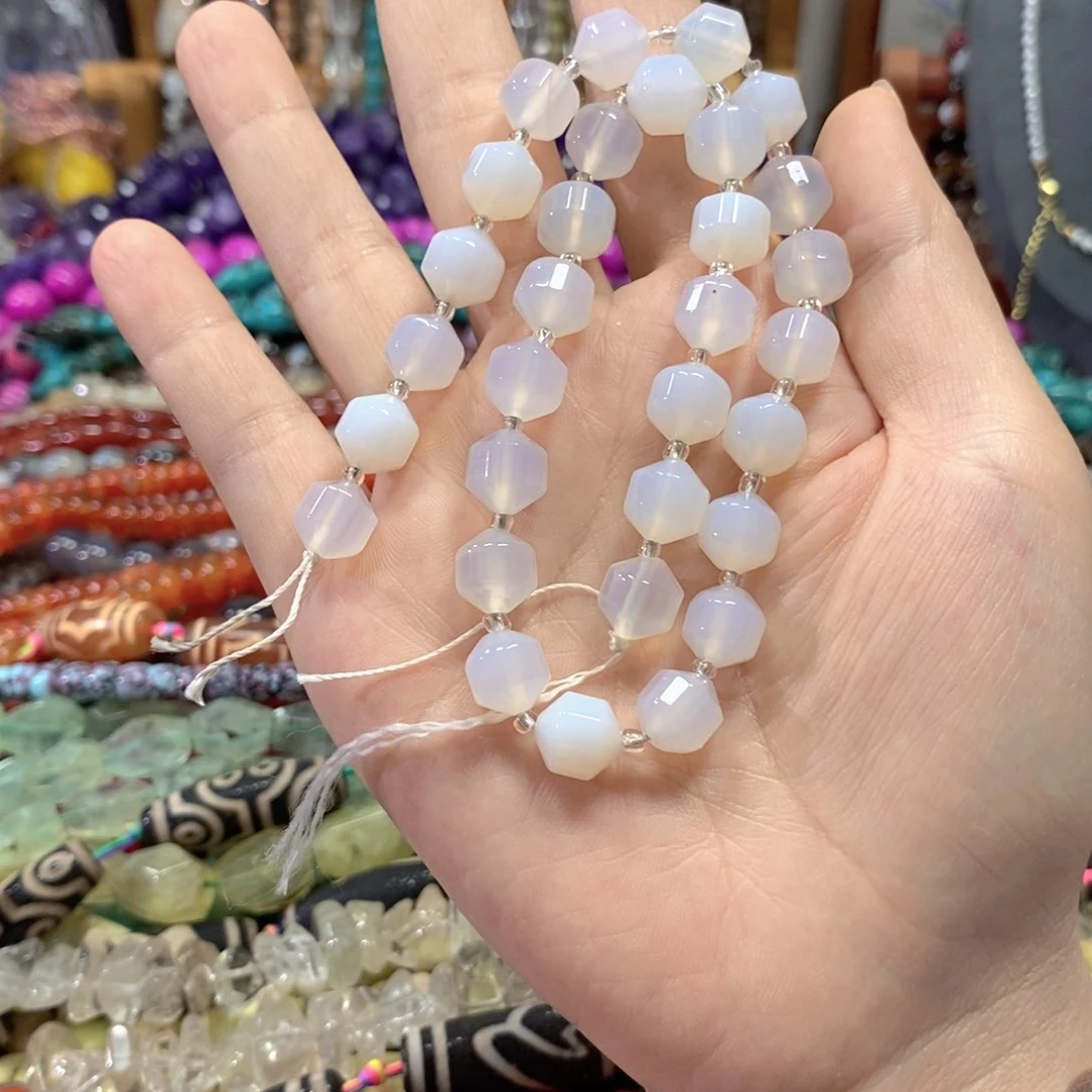 玛瑙/玉髓合金珠宝半成品白玛瑙路路通一条卡10mm