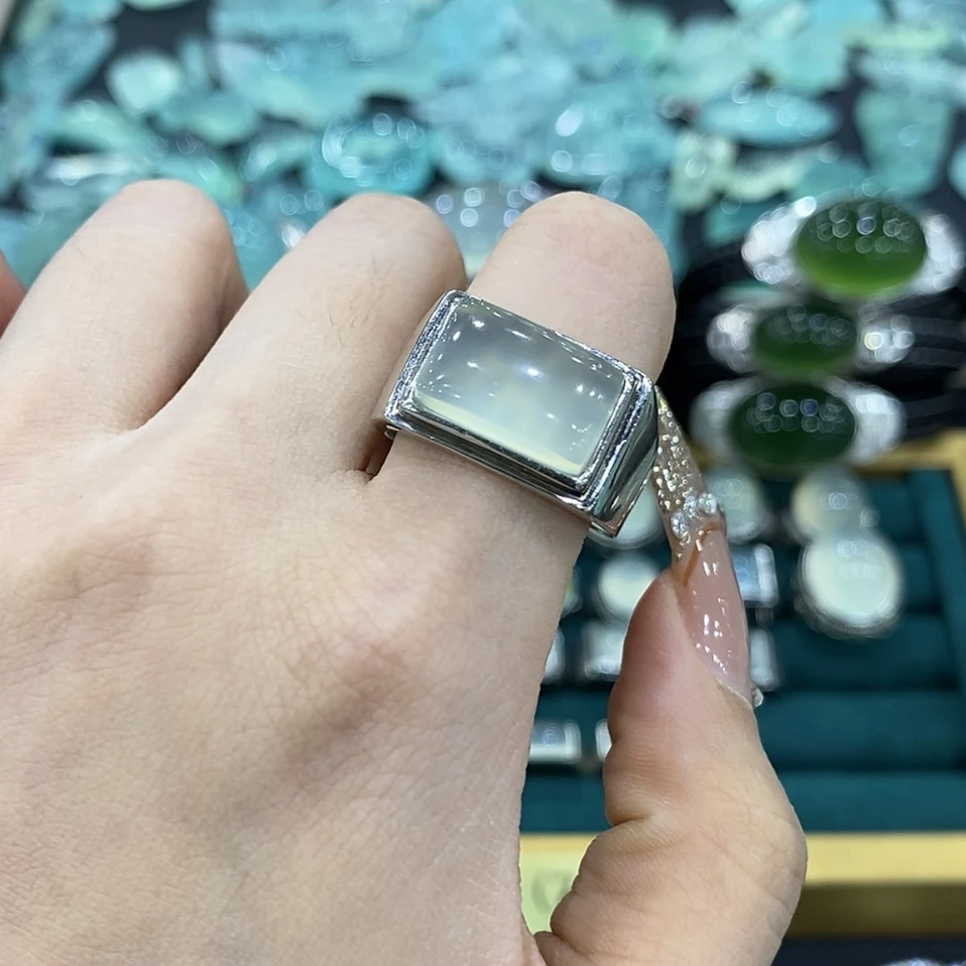 【闪购商品】蛇纹石玉戒指银S925镶嵌