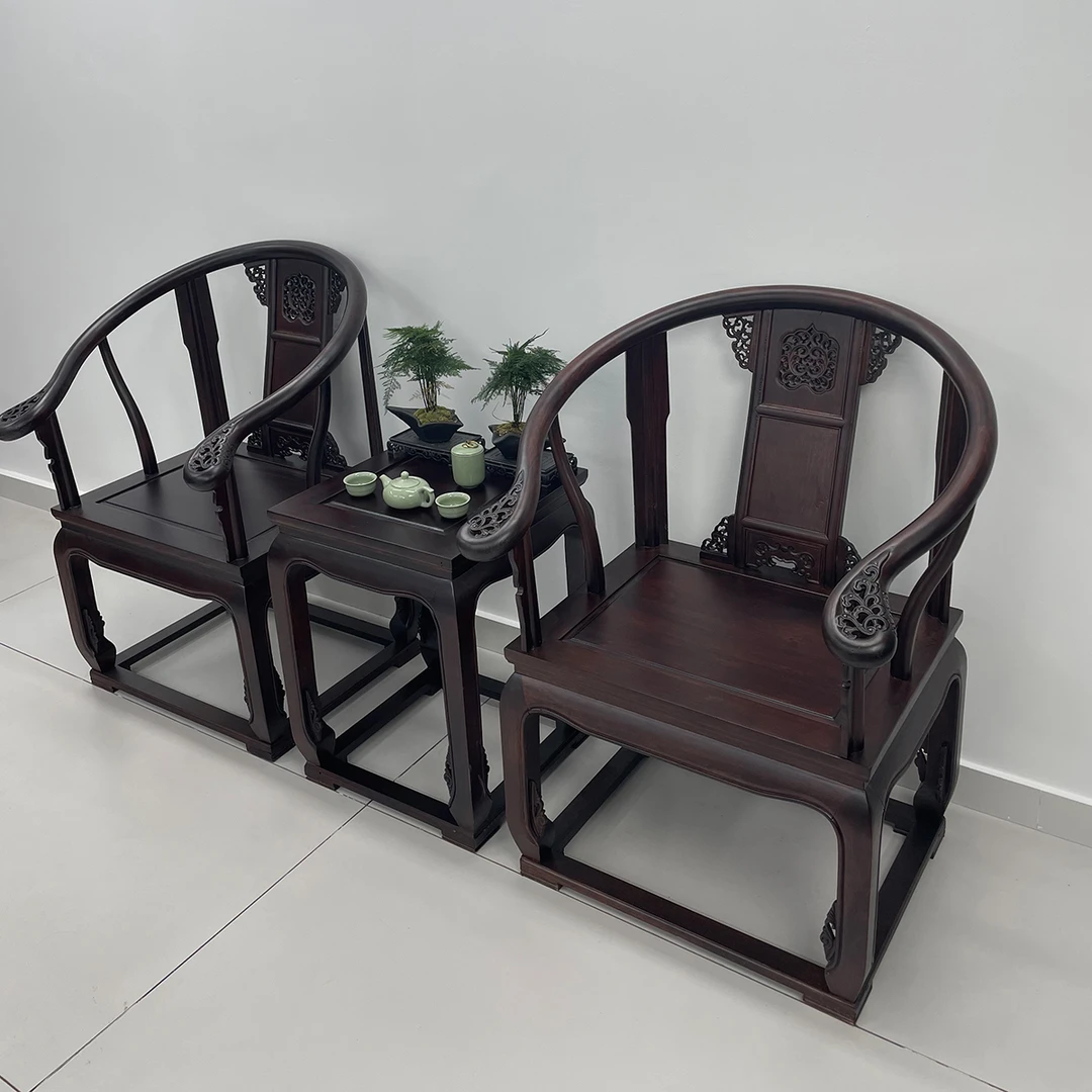 新中式皇宫椅三件套圈椅太师椅仿古典实木客厅椅明清雕花