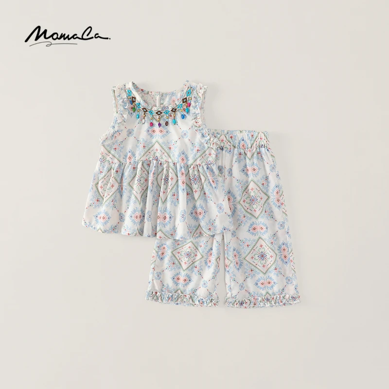 MOMOCO女童2025新款夏季薄款纯棉度假风甜美碎花套装77630580167