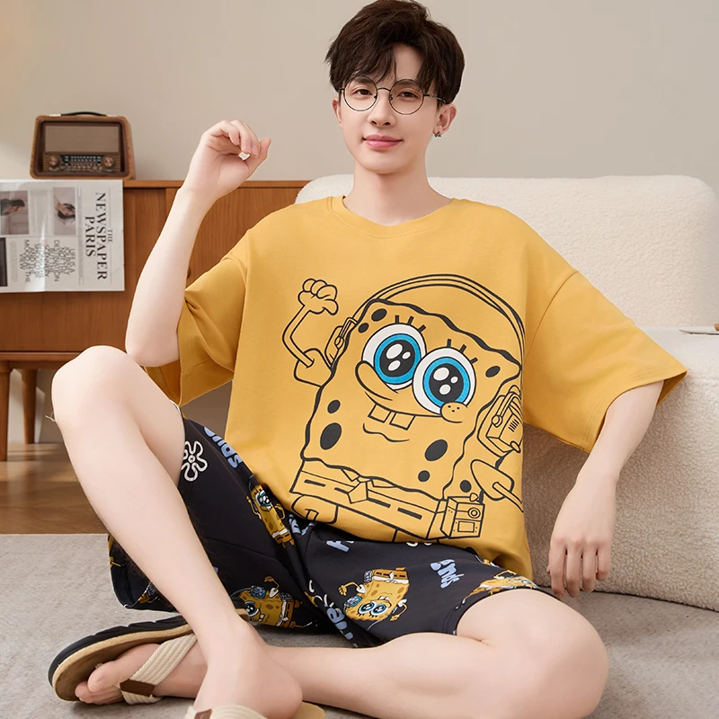 纯棉男士睡衣2025新款夏季卡通短袖短裤休闲青少年家居服薄款套装