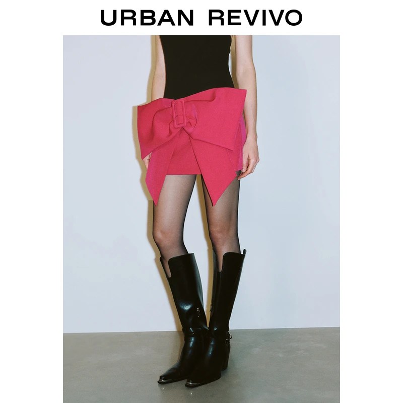 UR2025春季新品女装欧若风立体大蝴蝶结装饰超短款半裙UWG550026