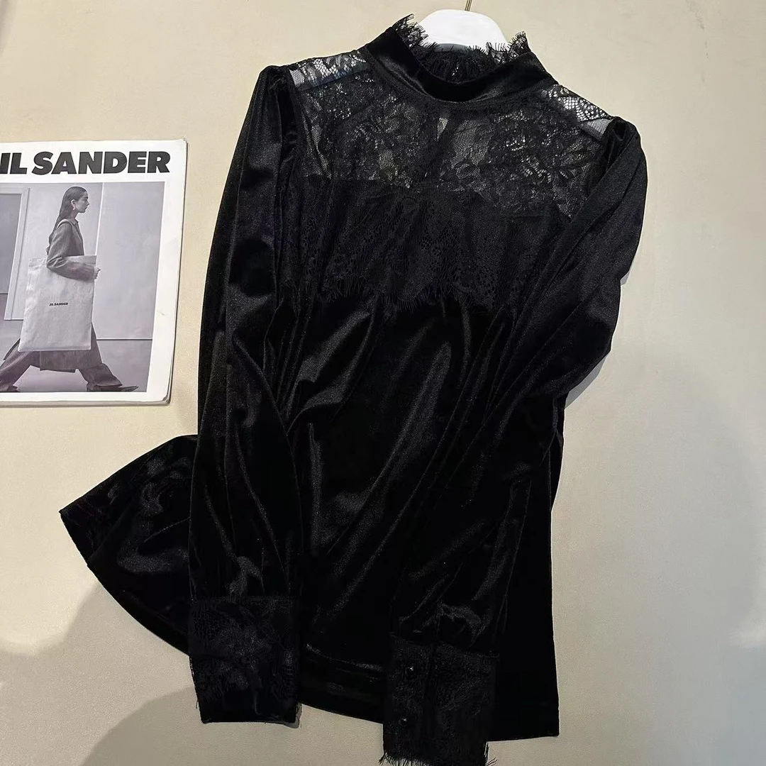 《姚家优麦汇》Y5165早春款圆领蕾丝设计感时尚百搭长袖显瘦上衣女