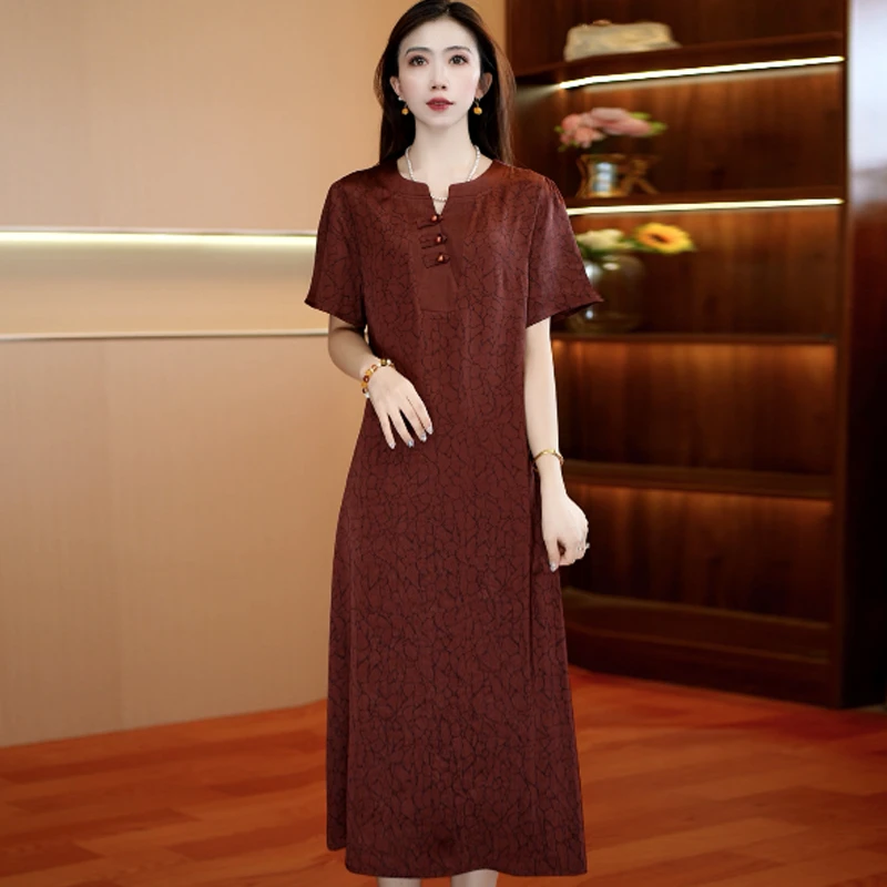 云清逸影 气质中长款时连衣裙百搭遮肉裙子