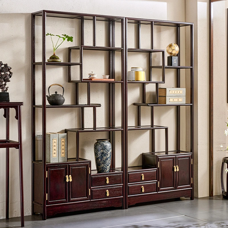 赞比亚血檀家具博古架实木陈列架新中式置物架非洲小叶紫檀多宝阁