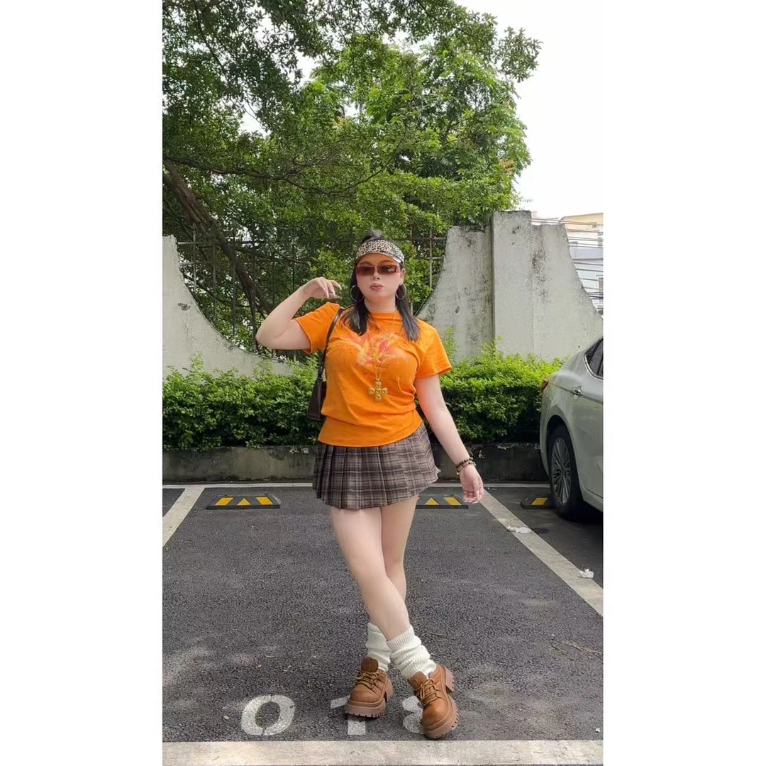 【啵啵】小众复古设计感咖色格子百褶裙收腰显瘦半身裙休闲百搭短裙