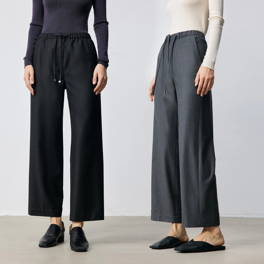 MARIUS | 意大利MARZOTTO法兰绒精纺羊毛显瘦直筒微锥抽绳九分裤