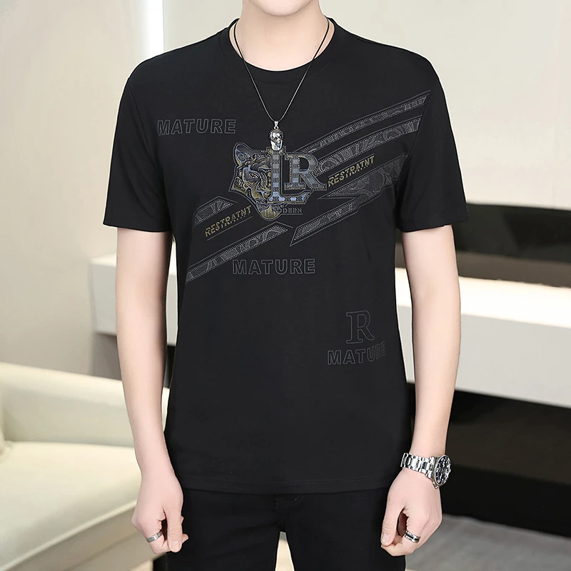 2025年男士中青年短袖霸气冰丝T恤男式虎头夏季潮流大码上衣宽松