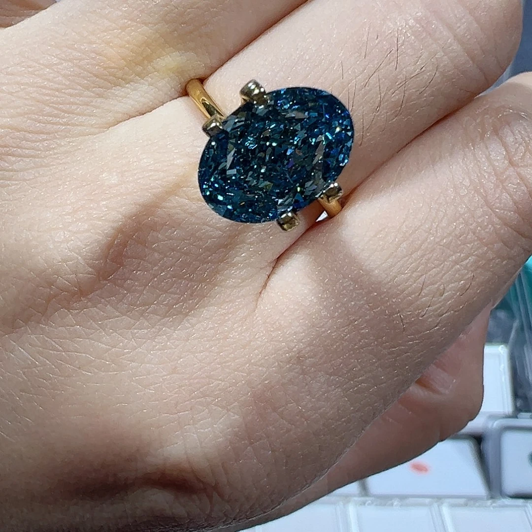 合成钻石裸石5.39ct椭圆蓝钻igi 双证书