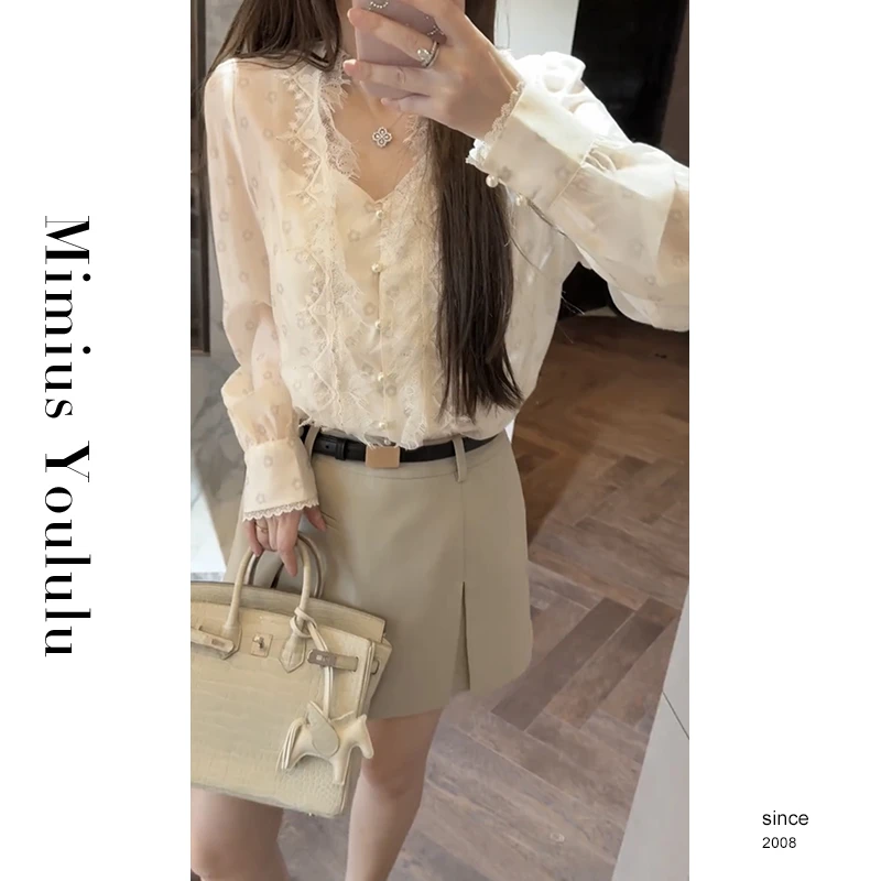 【mimius】L 重工蕾丝门襟印花衬衫（含背心）+裙裤（含腰带） G03471