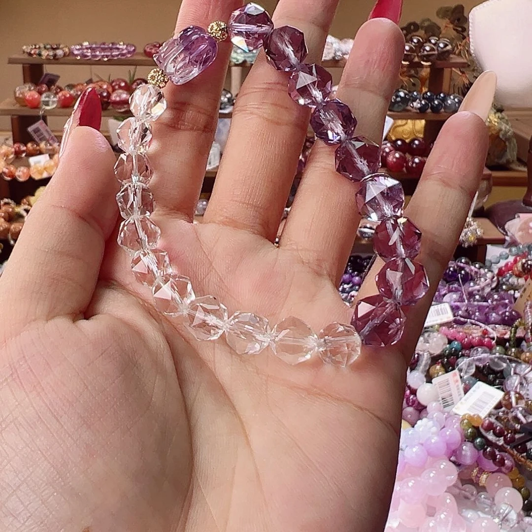 非金属紫白双拼手串