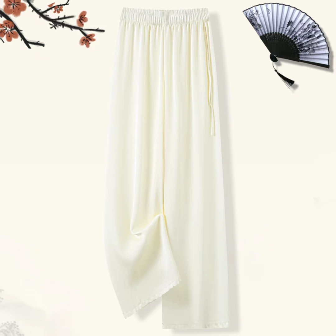 缎面新款醋酸新中式裤女阔腿休闲夏季薄款直筒高腰女士裤子
